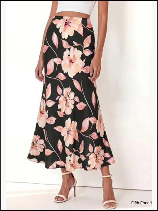 Silk-Like Maxi Skirt High Waisted A-Line Wedding Guest Party - Picture 2 of 7